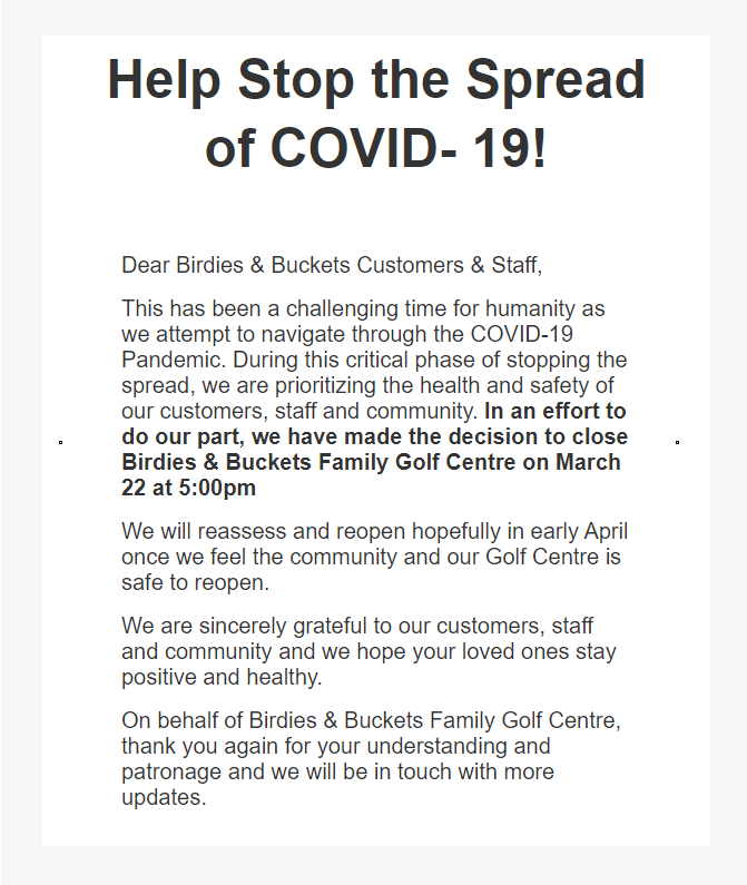 to Birdie & Buckets Family Golf Centre! Birdies & Buckets